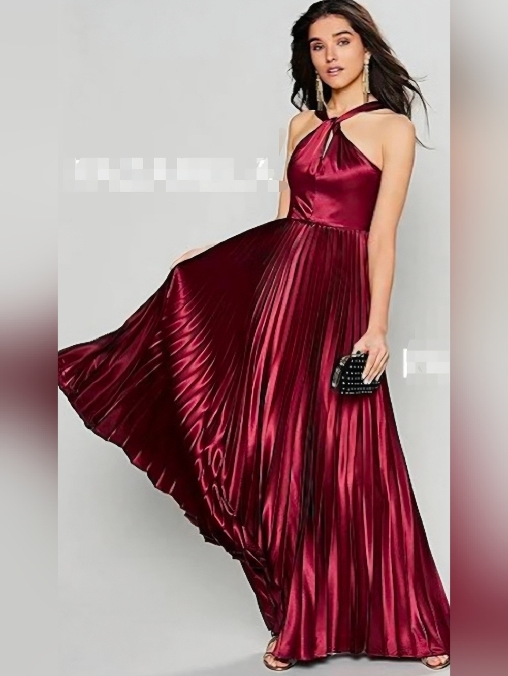 Sequin Hearts Red Pleated Halter Gown for Prom